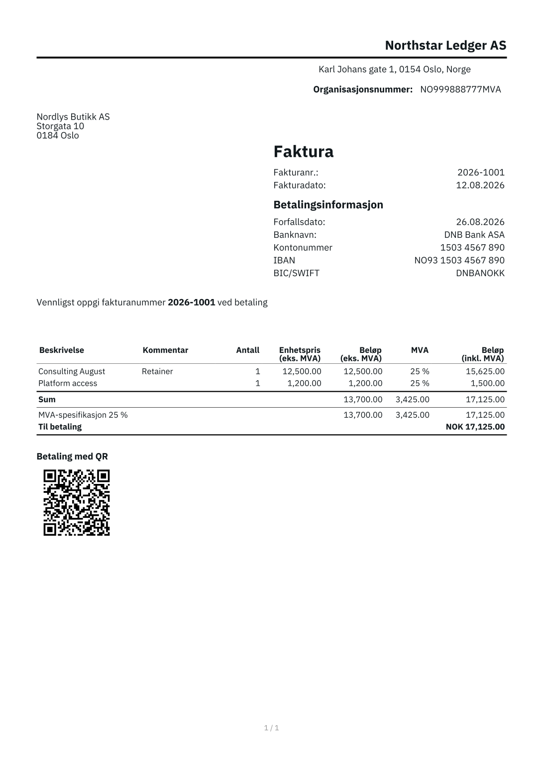 Modern invoice with payment QR